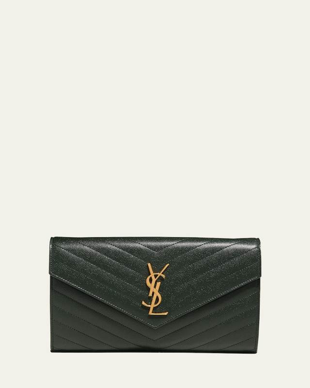 YSL Monogram Large Wallet on Chain in Grained Leather